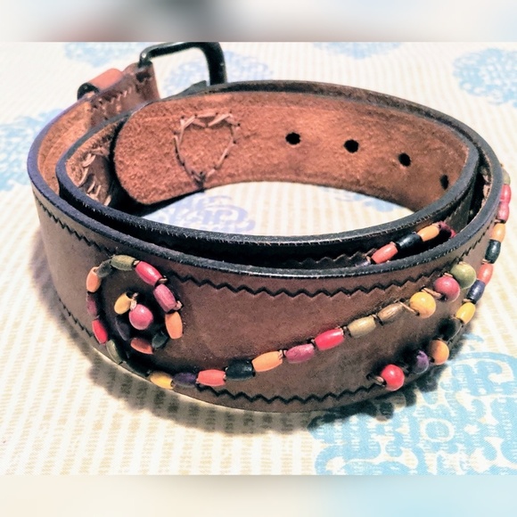 Genuine Leather Beaded Belt by The Limited M - Picture 4 of 5